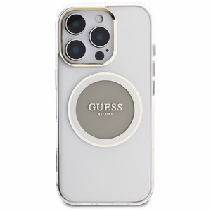 Guess IML Metal Colored Circle Classic Logo MagSafe Suojakuori iPhone 16 Pro:lle - harmaa