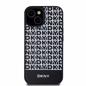 DKNY Nahkainen Painettu Kuvio Metallinen Logo MagSafe Suojakuori iPhone 15/14/13:lle - musta