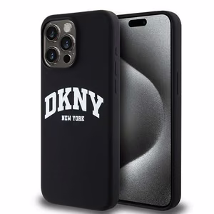 DKNY Liquid Silikoninen White Printed Logo MagSafe Suojakuori iPhone 14 Pro Max:lle - musta