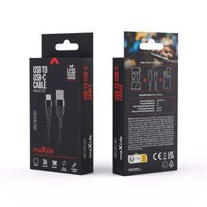 Maxlife MXUC-07 kaapeli USB - USB-C 1,0 m 3A musta nailon