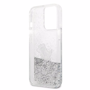 Karl Lagerfeld Liquid Glitter Choupette Fun Suojakuori iPhone 13 Pro Max 6.7" - Hopeinen