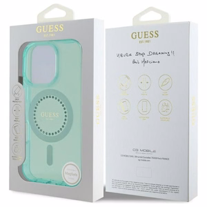 Guess IML Rhinestones MagSafe Suojakuori iPhone 16 Pro Max:lle - vihreä