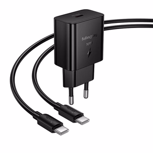 Puhelimen laturi Hoco USB C QC PD 25W + kaapeli USB C–USB C N76 musta
