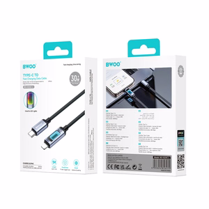 BWOO X324CL punottu pikalatauskaapeli LED-merkkivalolla PD 27W USB-C - Lightning