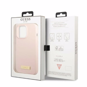 Guess GUHMP13LSPLP iPhone 13 Pro / 13 6.1" vaaleanpunainen/vaaleanpunainen kova Suojakuori Silicone Logo Plate MagSafe