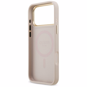 Guess 4G Strass Logo & Big Strap Metal Buttons MagSafe -suojakuori iPhone 17 Pro Max - pinkki