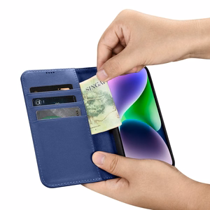 iCarer Lompakko Kotelo 2in1 Cover iPhone 14 Plus Anti-RFID Nahka Flip Case Sininen (WMI14220727-BU)