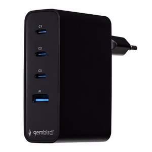 Gembird TA-UC-PDQC100LCD-01-BK mobiililaitelaturi kannettava tietokone, älypuhelin musta AC pikalataus sisäkäyttöön