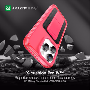 Amazing Thing Titan Pro Neon Mag Lompakkokuori 10FT IP156.1PTWPN iPhone 15 Pro:lle vaaleanpunainen jalustalla