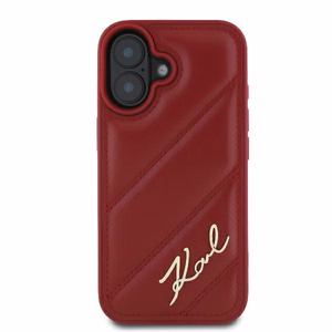 Karl Lagerfeld Suojakuori iPhone 16 6.1 KLHCP16SPQDSMGR Punainen Kova Diagonal Quilted Script