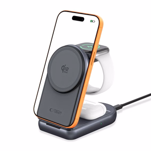 Tech-Protect A53 MagSafe Qi2.2 25 W langaton 3-in-1-latausasema – tummanharmaa