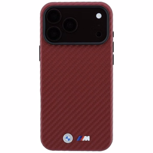 BMW suojakuori laitteelle iPhone 18 Pro / 17 Pro: (Carbon Metal Logo), MagSafe-yhteensopiva, väri: viininpunainen