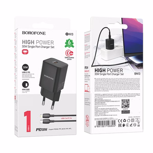 Borofone Wall charger BN13 Safety GaN - Type C - PD 30W with Type C to Lightning cable black