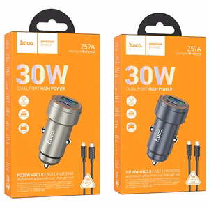 Autolaturi Hoco USB-A + USB-C QC3.0 PD 30W + USB-C - Lightning -kaapeli Z57A musta