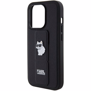 Karl Lagerfeld Gripstand Saffiano Choupette Pins -suojakuori iPhone 14 Prolle - musta