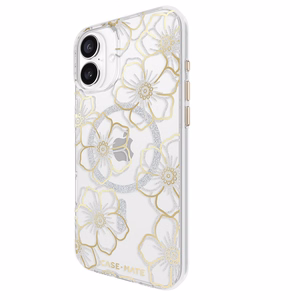 Case-Mate Floral Gems MagSafe suojakuori iPhone 16 Plus -laitteelle, kullanvärinen