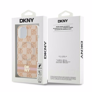 DKNY IML Ruudullinen Mono-kuvio ja Painetut Raidat MagSafe Suojakuori iPhone 15 / 14 / 13:lle - vaaleanpunainen