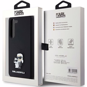 Karl Lagerfeld Silikoninen Karl&Choupette Metal Pin Suojakuori Samsung Galaxy S23:lle - musta