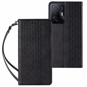 Magneetti hihna Kotelo Asia Xiaomi Redmi Note 11 Pro pussi lompakko + Mini Lanyard riipus Musta