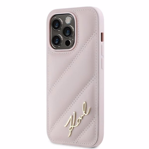 Karl Lagerfeld Diagonal Quilted Script Suojakuori iPhone 14 Pro Max:lle - vaaleanpunainen