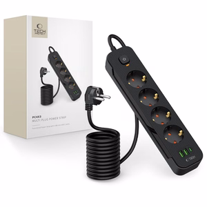 Tech-Protect PCL4X3 Jatkojohto 4 Pistoketta 240V + 2xUSB-A + 1xUSB-C 200cm Musta
