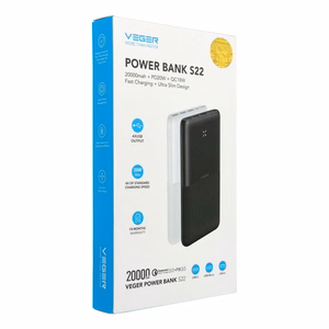 Ulkoinen akku Veger (W2060) PD QC3.0 3A 20W 20000 mAh musta
