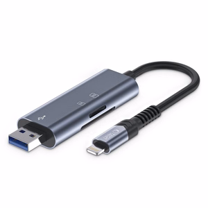 Tech-Protect UltraBoost SD/micro SD -kortinlukija Lightning / USB-A -liittimella - harmaa