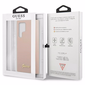 Guess GUHCS23LLSLMGPP S23 Ultra S918 vaaleanpunainen/vaaleanpunainen kovakuori Silikoninen Script Metal Logo