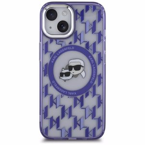 Karl Lagerfeld IML Monogram Karl & Choupette Head MagSafe Suojakuori iPhone 15:lle - Violetti