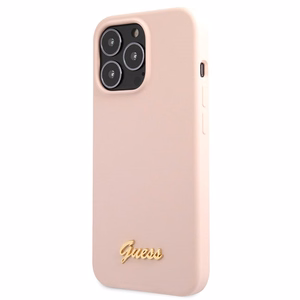 Guess GUHCP13XLSLMGLP iPhone 13 Pro Max 6.7 vaaleanvaaleanpunainen/vaaleanpunainen kovakuori Silicone Script Gold Logo