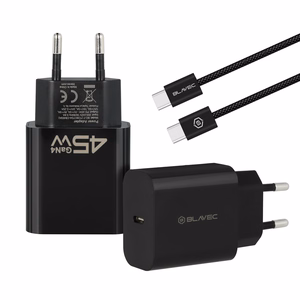 Blavec Seinälaturi BC-7 GaN4 - Type C - PD QC 45W 3A Type C - Type C -kaapelilla (TCBC7G4-CB453A+CC) musta
