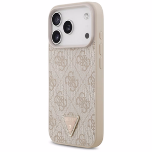 Guess Leather 4G Triangle Strass MagSafe -suojakuori iPhone 18 Pro / 17 Pro – vaaleanpunainen