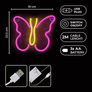 Neon LED valo BUTTERFLY vaaleanpunainen NNE03 Neolia
