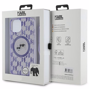 Karl Lagerfeld IML Crossbody Monogram Karl & Choupette Head MagSafe Suojakuori iPhone 15 / 14 / 13:lle - violetti