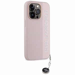 Karl Lagerfeld Saffiano Rhinestones & Charm Suojakuori iPhone 15 Pro Max:lle - vaaleanpunainen