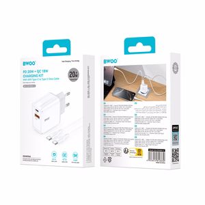 BWOO wall charger CDA182 QC 38W 1x USB-A + 1x USB-C with USB-C cable 1 m black
