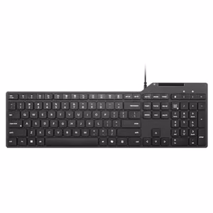 Musta langallinen virolainen Lenovo USB-A Wired Smartcard Keyboard 5000 -näppäimistö, mäntäkytkimet, ruskea laatikko