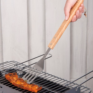 BBQ stainless-steel grill spatula with oak handle, 41 cm