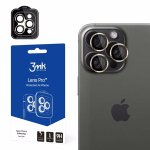 3mk Lens Protection Pro kameran suoja kultaisella kehyksellä iPhone 15 Pro Max:lle