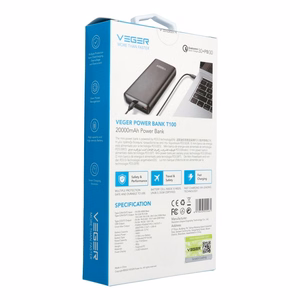 Ulkoinen akku Veger T100 (W2032C-100) PD QC3.0 5A 100W 20000 mAh musta