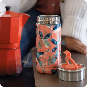 Quokka Boost Coffee Tumbler ruostumattomasta teräksestä valmistettu termosmuki haudutussiivilällä, 400 ml, Eksoottinen pinkki