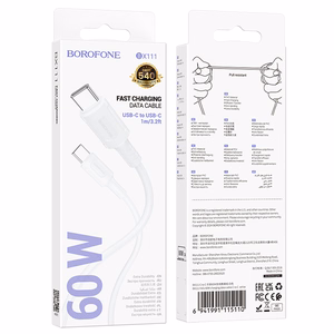 Borofone Kaapeli BX111 Feliz - Type C - Type C - 60W 3A 1 metri valkoinen