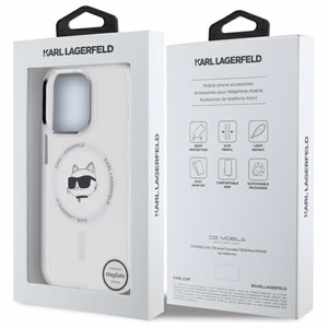 Karl Lagerfeld IML Metal Choupette Head MagSafe iPhone 14 Pro Suojakuori - valkoinen