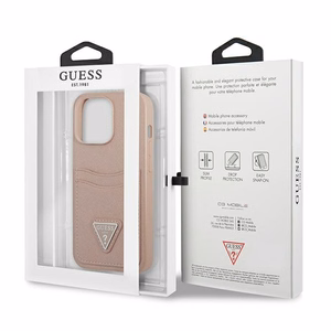 Guess GUHCP13LPSATPP iPhone 13 Pro / 13 6.1 "vaaleanpunainen / vaaleanpunainen kovakotelo SaffianoTriangle Logo Cardslot