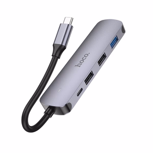 Sovitin Hoco HB27 Type-C monitoiminen HDMI+USB3.0+USB2.0x2+PD harmaa