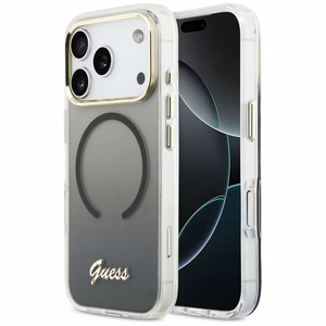 Guess IML Gradient Script Metal MagSafe Suojakuori iPhone 17 Pro - Musta