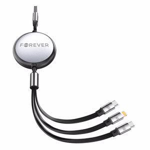 Forever 3in1 kaapeli USB - Lightning + 2x USB-C 1,2 m 100W musta