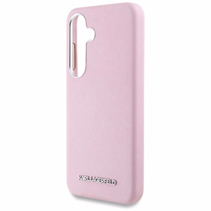Karl Lagerfeld Saffiano Full Wrapped Elongated Metal Logo MagSafe Suojakuori Samsung Galaxy S25:lle - vaaleanpunainen