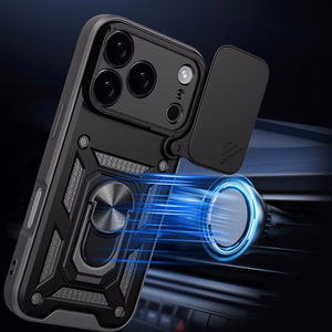 Hybrid Armor Camshield Suojakuori jalustalla ja kameran suojuksella iPhone 17 Pro:lle - musta