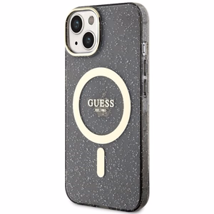Guess Glitter Gold MagSafe suojakuori iPhone 14:lle - musta
